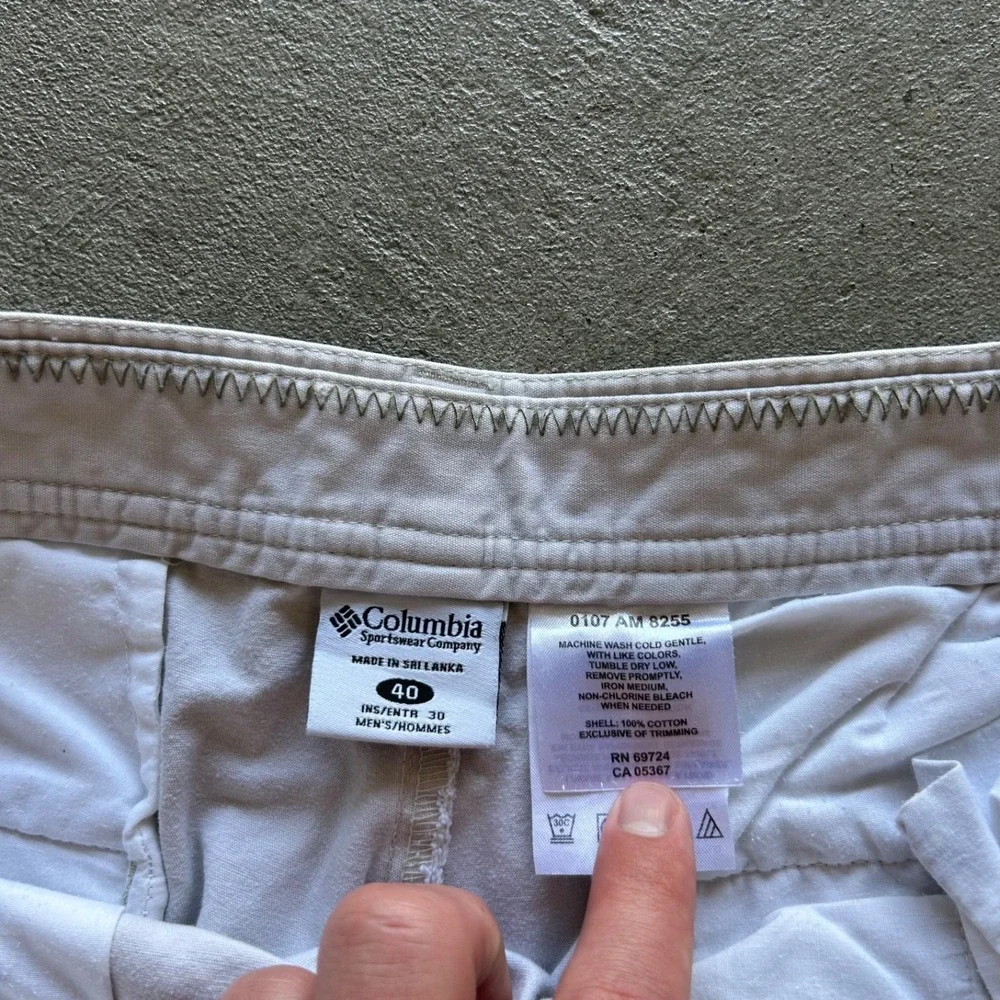 Vintage Columbia Pants Size 40x30 Cream Canvas Straight Leg Zipper Pocket Hiking